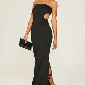 COPY - Black halo Eve Rent the runway Chana Gown Black cutout strapless sz 10 $…